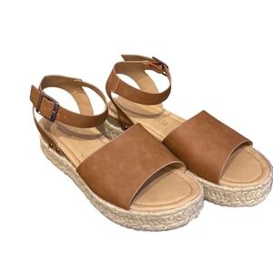 Penny Sue Womens Tan Brown Espadrille Platform Sandals Ankle Strap Buckle Size 8